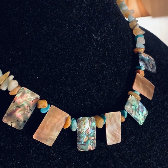 Abalone and genuine gemstones iridescent gorgeous short necklace. - Picture 2 of 6